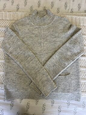 Grey Mock Neck Sweater with Pockets
